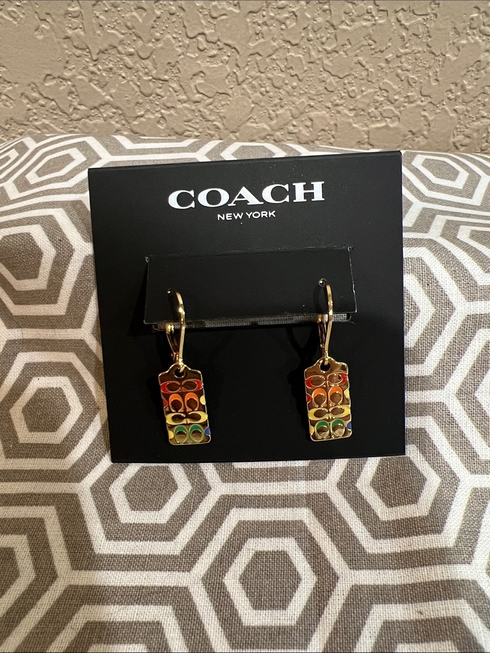 Coach Gold-Tone Rainbow Enamel Coach Signature Drop Earrings